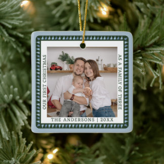 Rustik julfamiljefoto dubbelsidig julgransprydnad keramik