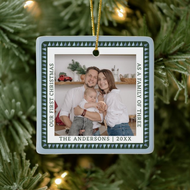 Rustik julfamiljefoto dubbelsidig julgransprydnad keramik (Träd)
