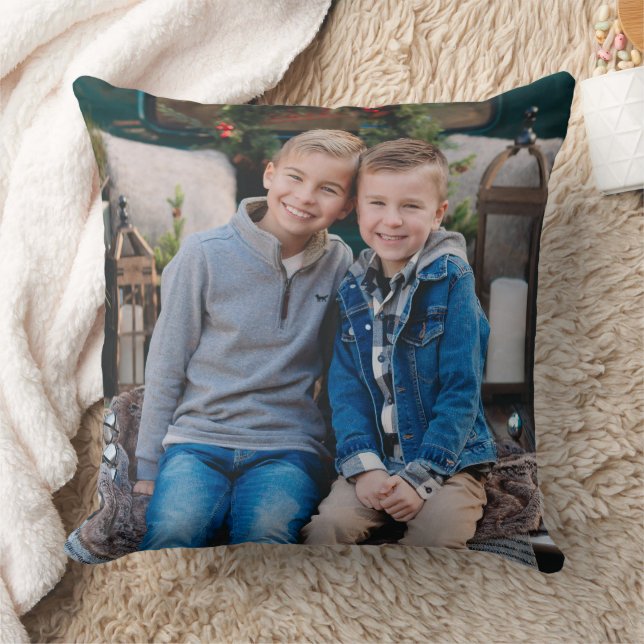 Rustik Julfamiljefoto Tvåsidig Christmas Kudde (Filt)