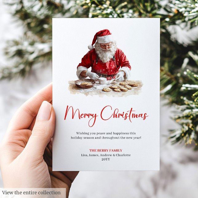 Rustik Julfarbror Minimalistisk Vattenfärg Jul Julkort (Rustic Santa Claus Minimalist Watercolor Christmas Card)