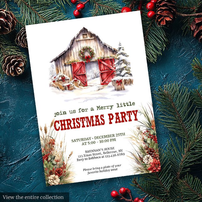 Rustik Julfest på Bondgård Inbjudan (Rustic Farmhouse Yuletide Party Invitation)