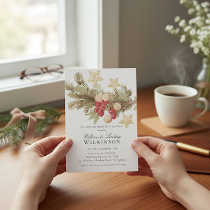 Rustik Julfestinladning med Botaniska Motiv och QR Inbjudningar