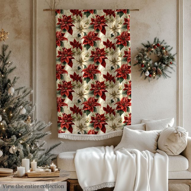 Rustik julfilt med akvarell julblommor fleecefilt (Rustic Holiday Throw Watercolor Christmas Flowers)