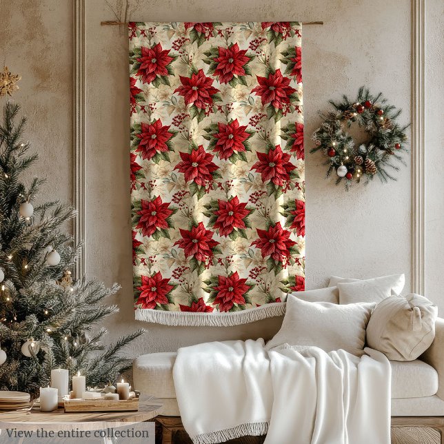 Rustik julfilt röd & vit blomstercharm fleecefilt (Rustic Christmas Blanket Red & White Floral Charm)