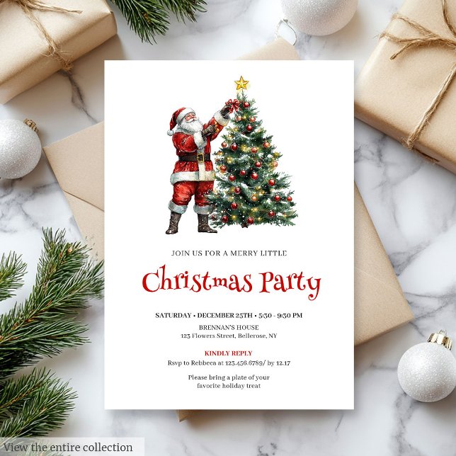 Rustik julfirande inbjudan i rött och grönt (Rustic Santa Red Green Christmas Party Invitation)