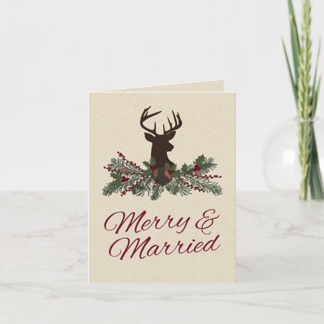 Rustik julfirande tall bröllop tackkort (Framsida)