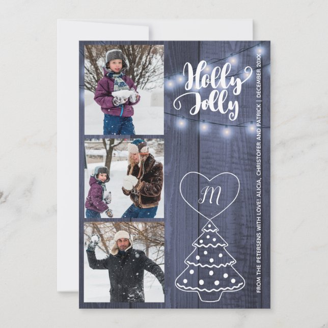 Rustik Julglad 3 bilder collage blå lada trä Julkort (Framsida)