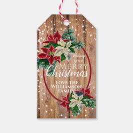 Rustik Julglad Poinsettia Blommig Presentetikett