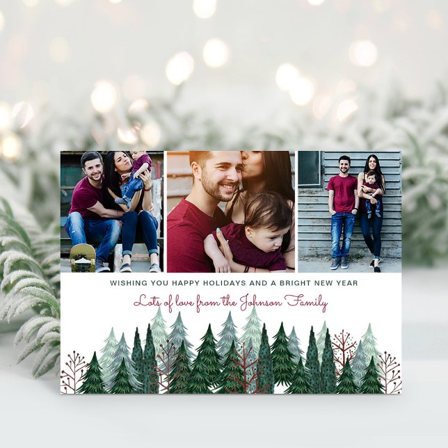Rustik julgran för familjefoto  julkort (Rustic Family Photo Christmas Pine Tree Holiday Card)