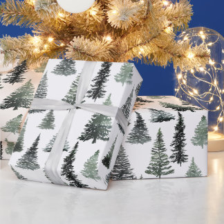 Rustik julgran i vattenfärg med grön tall presentpapper