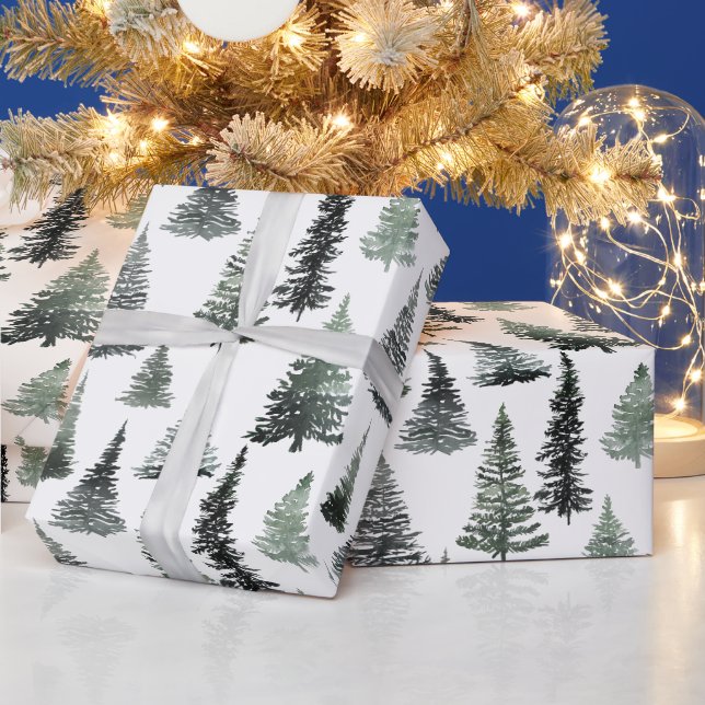 Rustik julgran i vattenfärg med grön tall presentpapper (Helgdagar)