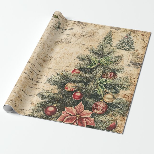Rustik Julgran i Vintage-stil med Kottmönster Presentpapper (Utrullad)