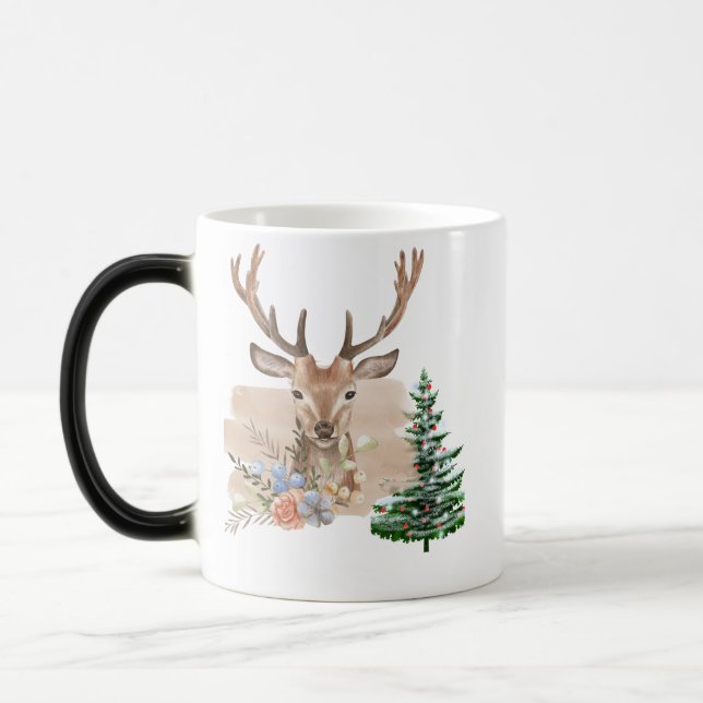 Rustik julgran med brunbeige akvarell  magisk mugg (Vänster)