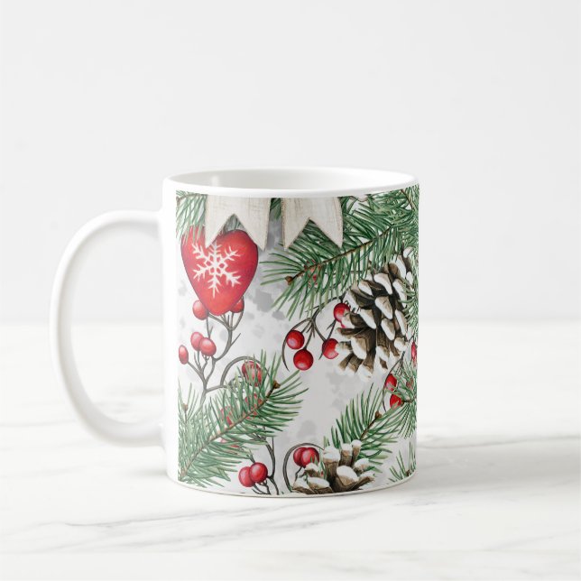 Rustik Julgran Tallkotte Vattenfärg Klassiker Kaffemugg (Vänster)