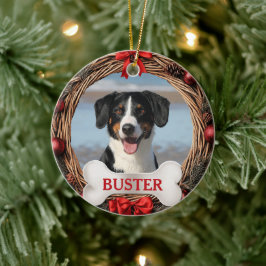 Rustik julgransprydnad för hund med ben keramik
