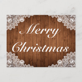 Rustik julhälsning med trä och vit spets meddelande vykort
