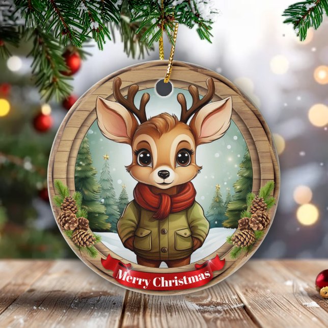 Rustik julkaraktär Xmas renpresent 🦌🎄 Julgransprydnad Keramik (Customizable Rustic holiday character xmas reindeer, name gift for anyone, Ceramic Ornament! 🦌🎄)