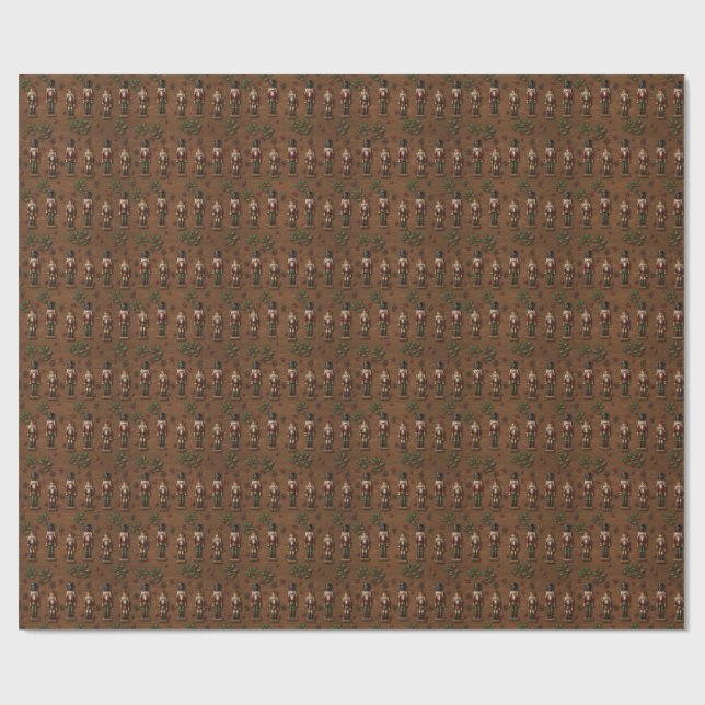 Rustik julklappens presentpapper i trä och nötknäp (Platt)