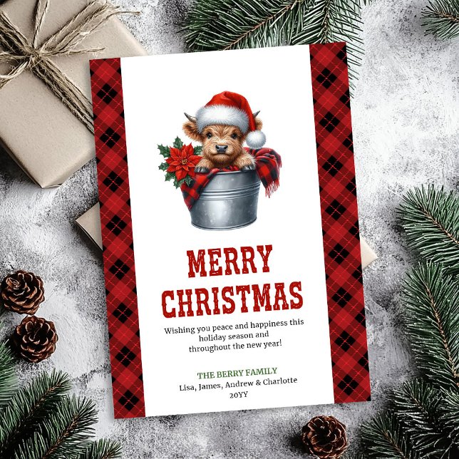 Rustik julkort för höglandsnötkreatur på bondgård (Rustic farmhouse highland cow Christmas card)