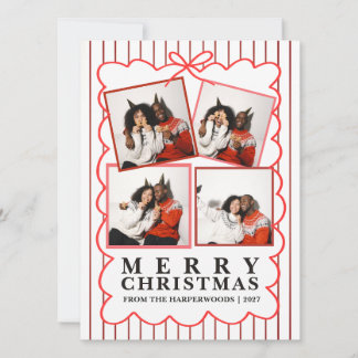 Rustik julkort med randig design för 4 familjefoto