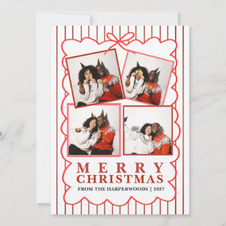 Rustik julkort med randig design för 4 familjefoto