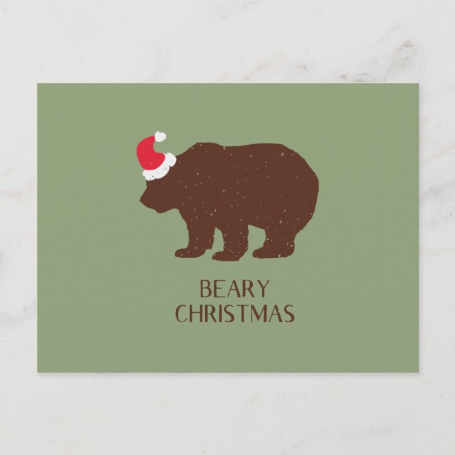 Rustik julkort med Santa Björn Skogsstuga Helg Vykort (Framsida)