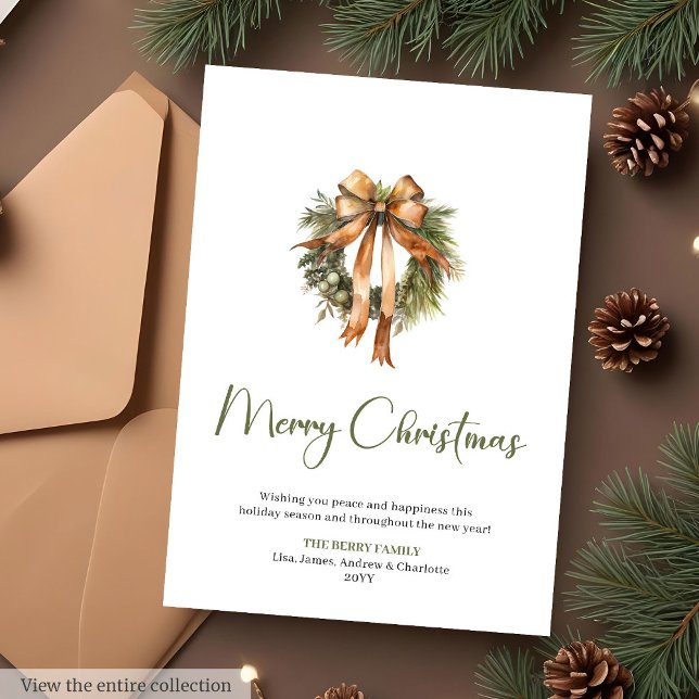 Rustik julkort med tallkrans och botaniska motiv (Rustic Pine Wreath Botanical Merry Christmas Card)