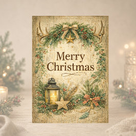 Rustik Julkrans av Horn Merry Christmas  Helgkort