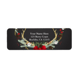 Rustik julkrans med horn Julfirande inbjudan Returadress Etikett