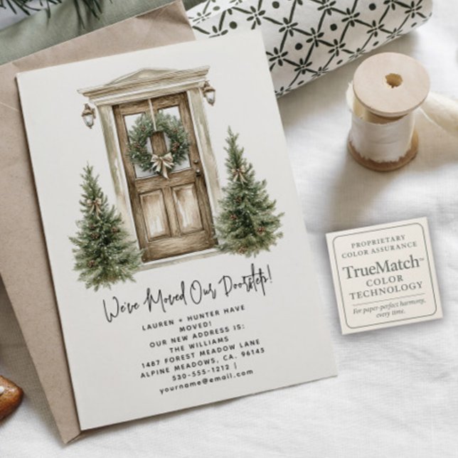 Rustik Julkrans Vattenfärgsslöja Vi Har Bytt Adres Meddelande Vykort (Skapare uppladdad)