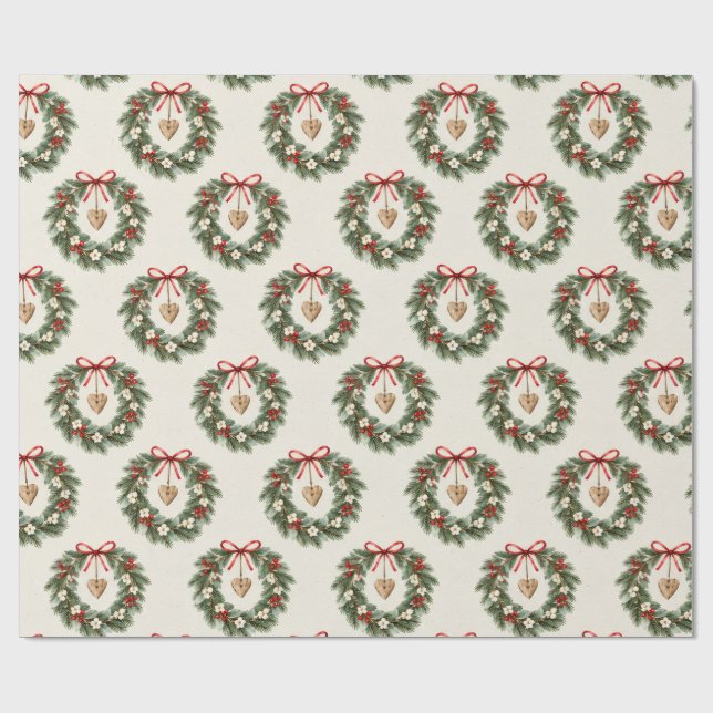 Rustik julkransmönster med botaniska inslag presentpapper (Platt)