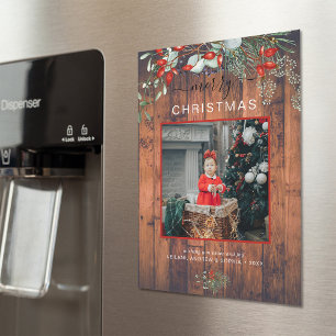 Rustik julmagnet med trädesign för foton och hälsn