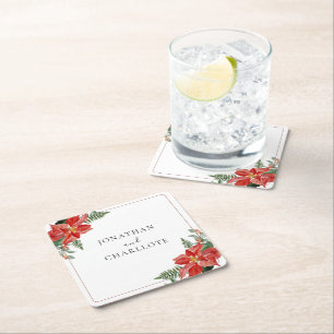 Rustik julpoinsettia röd julbröllop underlägg papper kvadrat