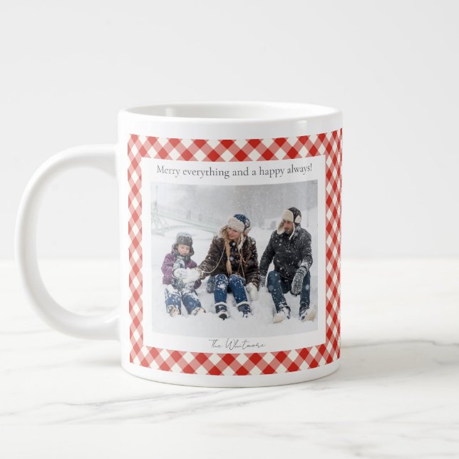 Rustik julpresent 2 Foto Trendig röd rutig  Jumbo Mugg (Vänster)
