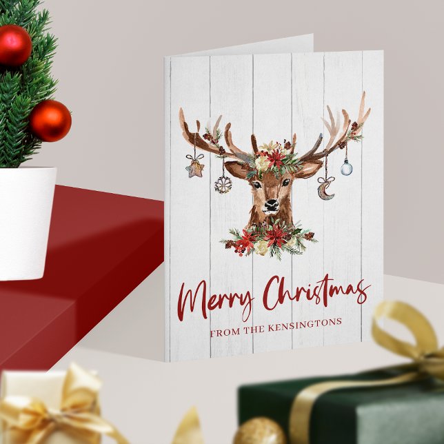 Rustik julpryder Antler Ornaments Helgdag Helgkort (Rustic Christmas Reindeer Antler Ornaments Holiday Card)