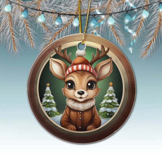 Rustik julren, julfawn Dekoration 🦌🎄 (Rustic Xmas Reindeer, Christmas fawn Decor, Deer Decoration, Fawn with Antlers Ceramic Ornament 🦌🎄)