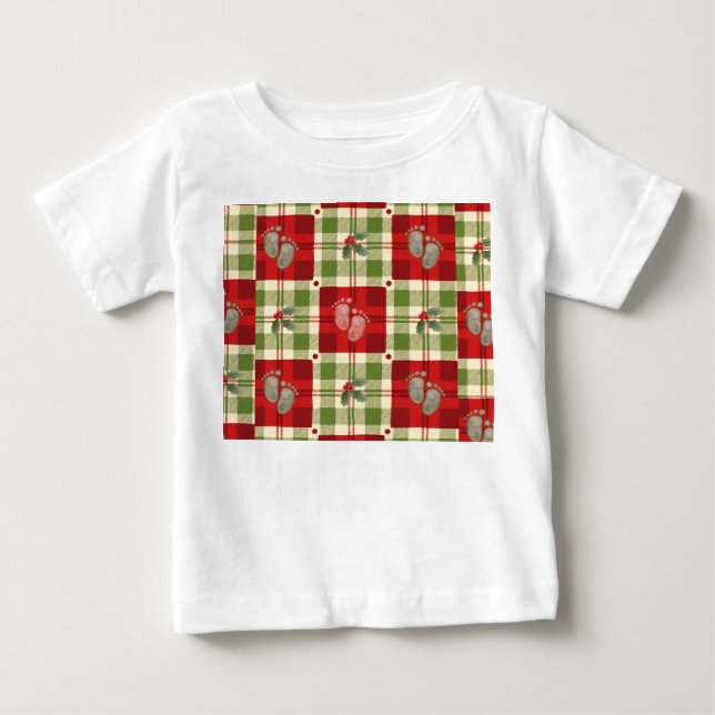 Rustik julrutig baby t-shirt – Festiv röd (Framsida)