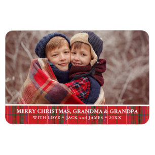 Rustik julrutig röd grön foto magnet