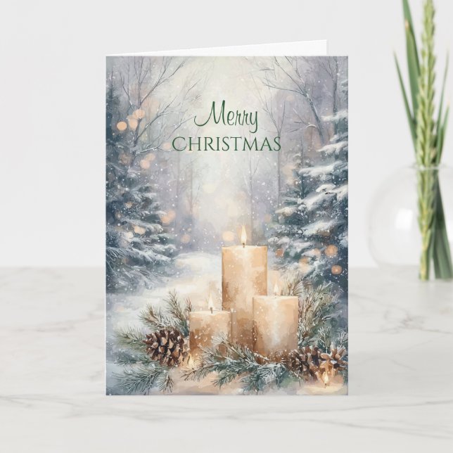 Rustik julskogs ljusstake jul  kort (Framsida)