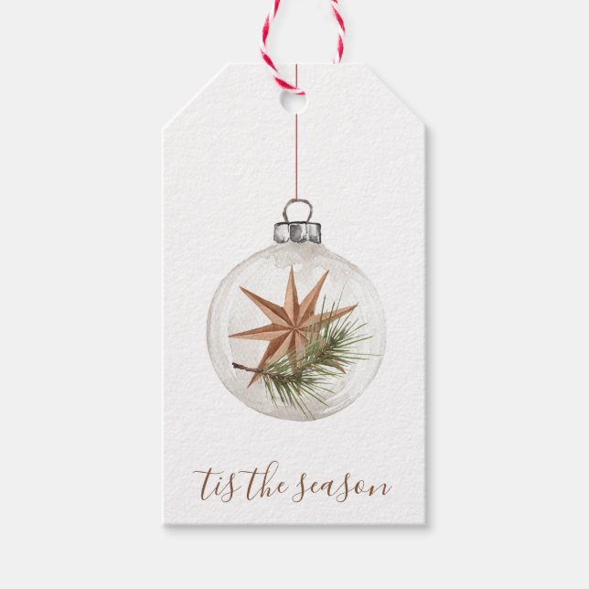Rustik julstjärna hängande ornament presentkort presentetikett (Framsidan)