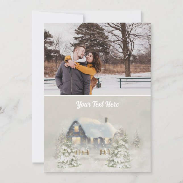 Rustik julstuga Vintersolstånd Skogsmark Julkort (Framsida)