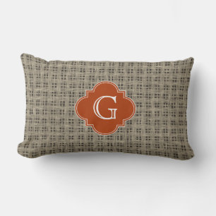 Rustik Jute Bränd Orange Fyrklöver Monogram Lumbarkudde