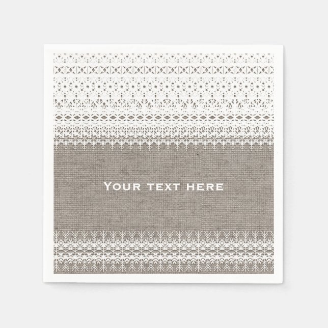 Rustik jute & elegant spets bröllop pappersservett (Framsidan)