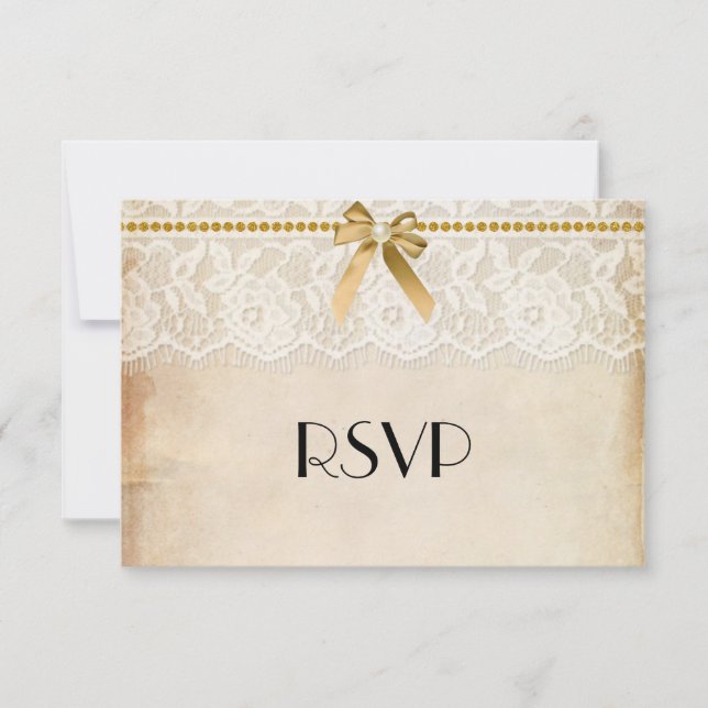 Rustik jute och spets bröllops-RSVP OSA Kort (Framsida)