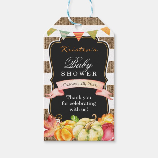 Rustik Jutesäck Höst Bebis Shower Tacksamhet Presentetikett (Framsidan)