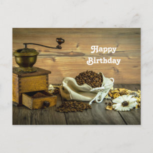 Rustik Kaffekvarn Foto Födelsedag Vykort