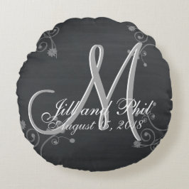 Rustik kalkboard 3d Monogram Rund Kudde