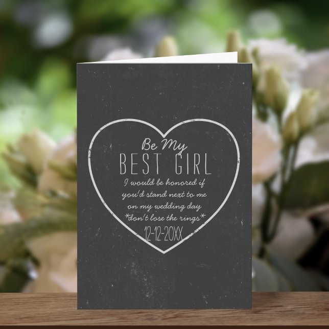 Rustik Kalkbräda Bröllop Vill du vara min bästa tj Inbjudan (Ask your best friend to stand by your side on your wedding day with this rustic style card)