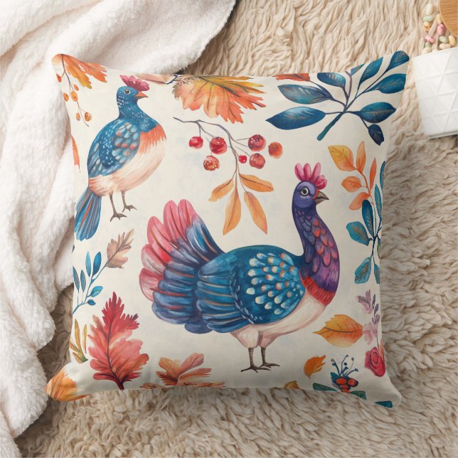 Rustik Kalkon Folk Art Höst Mönster för Thanksgivi Kudde (Filt)