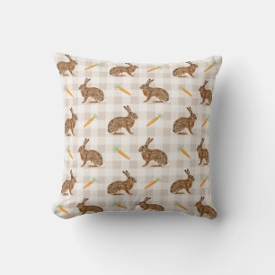 Rustik kanin och morot beige rutigt vår påsk kudde